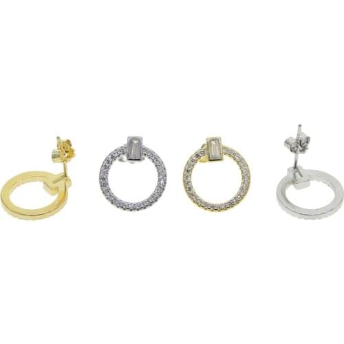 Minimal delicate 925 sterling silver earring 5A cubic ziconia geometric round stud classic simple silver jewelry