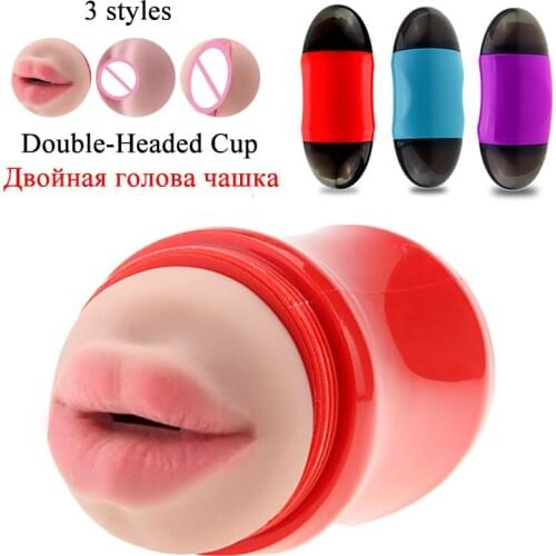Male Masturbate Double Pussy Cup Deep Throat Soft Silicone Realistic Vagina Anal Oral Masturbator Cup Sex Toys Sex Toys for Men