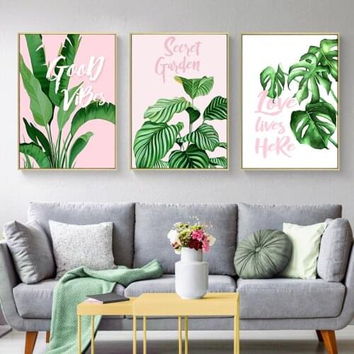 Nordic Style Fresh Palm Leaf Monstera Wall Art Canvas Painting Poster And Prints Wall Art Pictures For Living Room Decor Cuadros