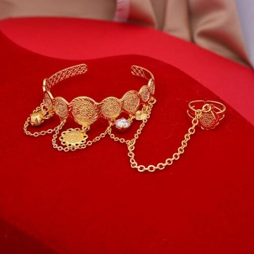Gold Color Coin Bangles For Child Kids Dubai Bracelet Ethiopian Baby Islamic Bangles African Jewelry Arab Middle East