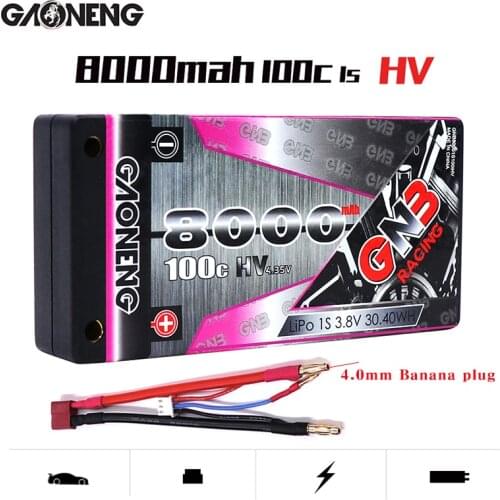 Gaoneng GNB 1S 8000mAh 100C 3.8V HV 4.35V Rechargeable Lipo Battery 4.0mm Banana Plug T Plug for 1:10 RC Car Boat