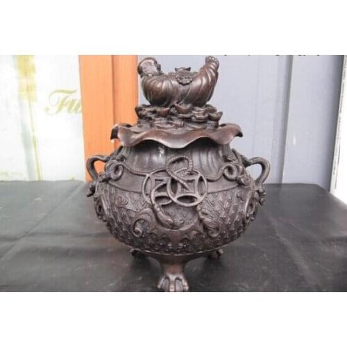 Song voge gem S0311 Chinese Bronze Copper chiropter Money Buddha Cornucopia Incense burner censer