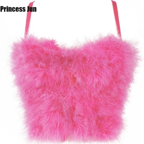 Sexy Women Solid Color Stitching Furry Camisole Camisole Outwear Bra Nightclub Pole Dance Shaper Bottom Bustier Tube Top Corset