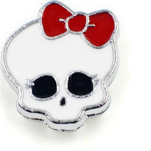 Halloween charm red color skull Slide Charm 50pcs Internal Dia:8mm fit 8mm band zinc alloy skull with bowtie As gift SL165