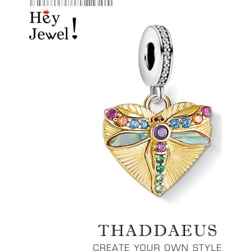 Charm pendant Heart with Dragonfly,2020 Magic of Paradise Jewelry For Women Romantic Gift In 925 Sterling Silver Fit Bracelet