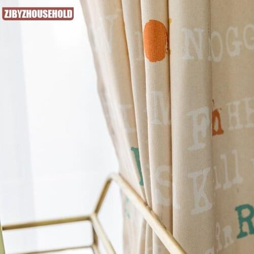 Simple Fresh Natural Cartoon Cotton Linen English Alphabet Printing Baby Girl Childrens Room Curtains for Living Room Bedroom