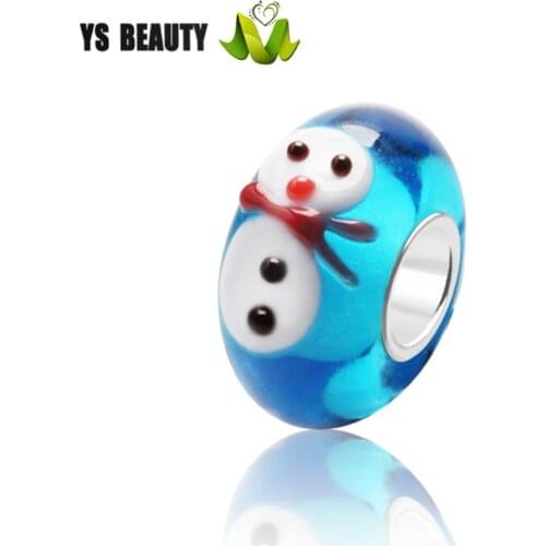 Christmas snowman glass beads 925 silver core large hole beads with glass beads suitable for European amulet bracelets