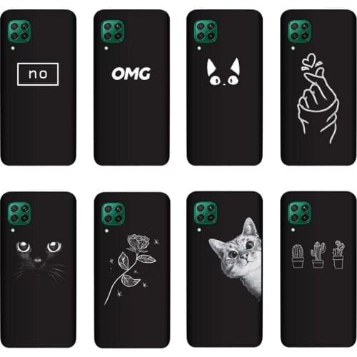 QAQsam Silicone Cover For Huawei P40 Lite Case Painting Flower Cat Moon Matte Phone Cases Funda