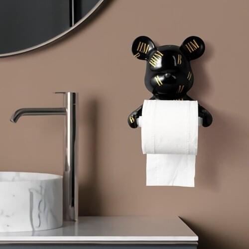 Resin Bear Rall Paper Towel Holder Figurines Nordic Animal Hanging Tissue Box Rack Interior Modern Wall Decor Towel Rack Shelf