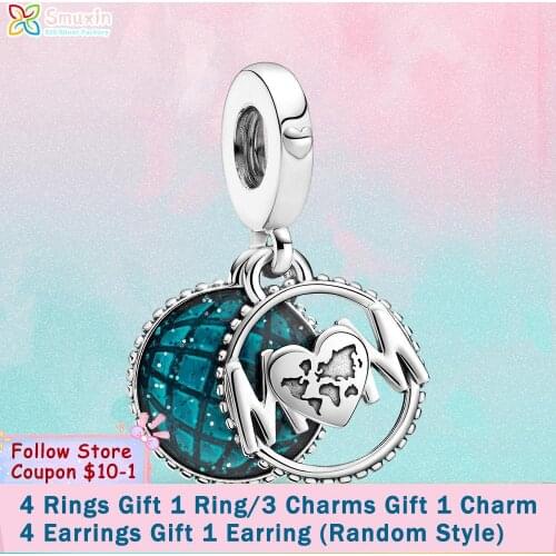 Smuxin 925 Sterling Silver Charm Glitter Globe Mum Dangle Charm fit Original Pandora Bracelets for Women DIY Jewelry Making