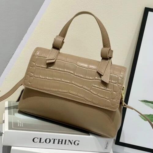 New Real Leather Womens Tote Bag Brand Designer Pure Color Small Square Bag Crocodile Handbag
