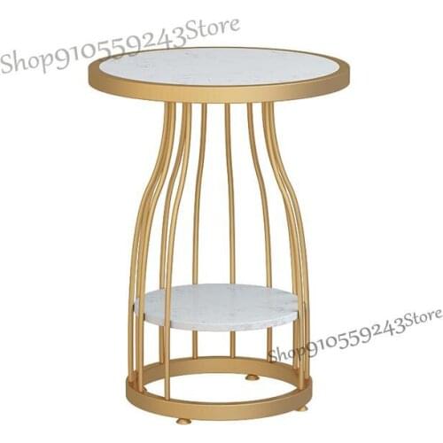 Light Luxury Iron Round Marble Side Table Corner Table Balcony Side Cabinet Living Room Sofa Double Mini Round Table Coffee Tabl