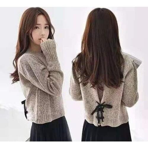 Sweater 2020 Autumn/winter New Round Neck Short Waistband Knit Sweater Women Korean Style Slim Fit Small All-match Top