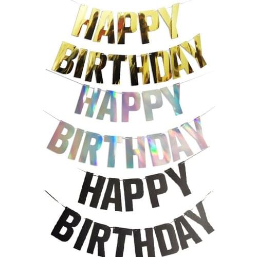 Happy Birthday Bunting Banner Gold Sliver Letters Happy Birthday Garlands String Baby Shower Boy Girl Birthday Party Decoration