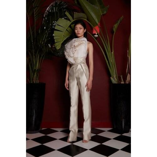 Unique 2020 Jumpsuits Prom Dress O Neck Ruffles Floor Length Cheap Satin Customizable Formal Evening Gowns