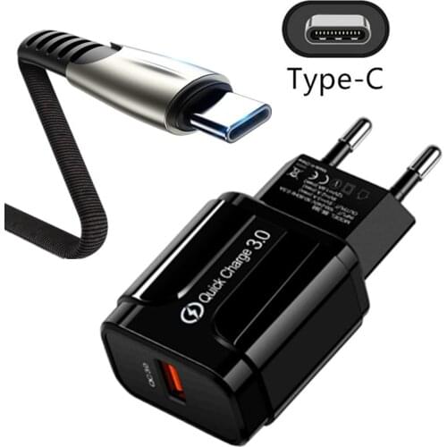 18W QC 3.0 USB Charging Cable Travel Wall Charger for Samsung Galaxy A11 A12 M31s M30s A32 A42 A52 A72 A82 A50 A70 A71 A60 A91