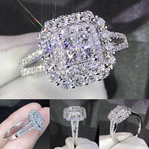 Gorgeous Square Womens Ring Full Sparkle Inlaid Zircon Dazzling Bridal Ring Wedding Engagement Ring Jewelry