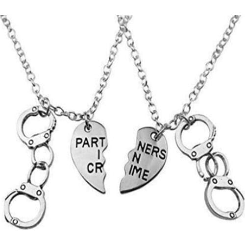 Vintage Handcuffs Necklace Partners in Crime Microphone Turtle STRONG IS Pentacle Skeleton Necklace For Women BFF Jewelry Gifts