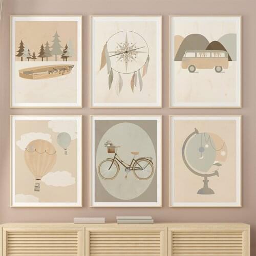 Hot Air Balloon Bus Bicycle Boat Globe Wall Art Canvas Painting Nordic Posters And Prints Nursery Wall Pictures Kids Room Decor