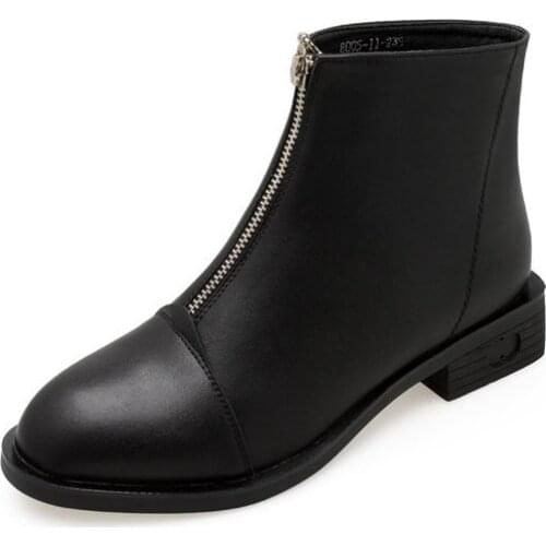 Short boots female 2018 autumn and winter new wild thick with front zipper Martin boots British style retro ankle boots