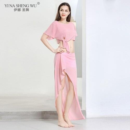 Women Belly Dance Costume Sequin 2pcs Top Skirt Set Oriental Dance Practice Adult Belly Dance Wear Stage Performance Skirt Set