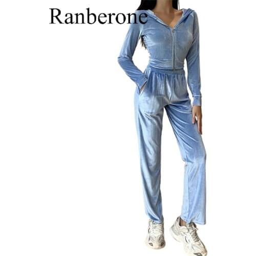 2 Piece Set Womens Tracksuit Zipper Long Sleeved Sweater Letter Sweatpants Warm Outfits Running Suit Blue Sportswear Women New
