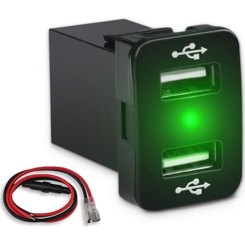 1Pcs 5V 2.1A With Fuse Dual Port USB Car Charger Charing For Phone 12V 24V LED Display Lights Blue Green Red For Toyota Corolla