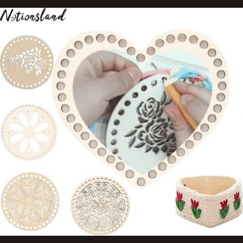 2Pcs Natural Wooden Basket Bottom Heart Shape Crochet Basket Wood Base for DIY Basket Yarn Weaving Supplies Craft Making