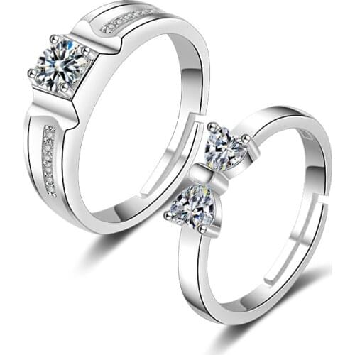 2 pcs set Top New Elegant Finger Bow Crystal Plata Ring Wedding Engaged Lover couple Rings Jewelry For women wholesale