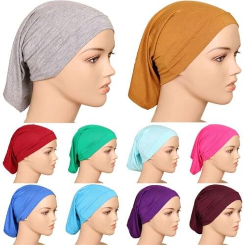 20 Colors Stretchable Hijab Underscarf Cap Shawl Muslim Scarf Inner Headband Polyester Head Cover Tube Bonnet Caps Wholesale