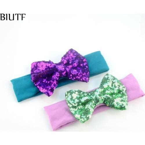 20pcs/lot Fashion Big Messy Embroided Sequin Gold Bow Headband kids Cotton Turban Model kids Photography Props FD220