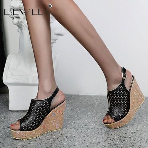 Lsewilly 2021 New Brand fashion summer sandals top quality pu leather peep toe women shoes sexy wedges platform party shoes