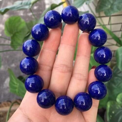 Certificate Blue Natural Lapis Lazuli Gemstone Bracelet 15.5MM Round Beads For Best Stone Women Men Fashion Jewelry AAAAAA