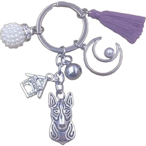 Bull Terrier Dog Animal Cute Moon Style Keychain Key Ring Pet Tassels Antique Bohemian Women Men Jewelry Birthday Gift K067-69