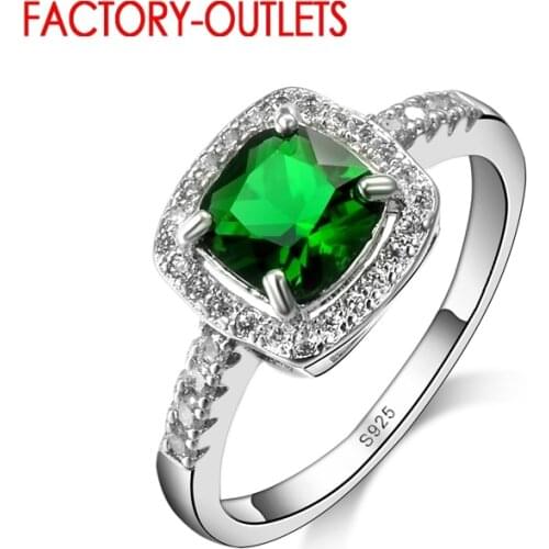Brand Big Square Green Cubic Zirconia Ring Women 925 ColorBridal Wedding Engagement Ring Jewelry
