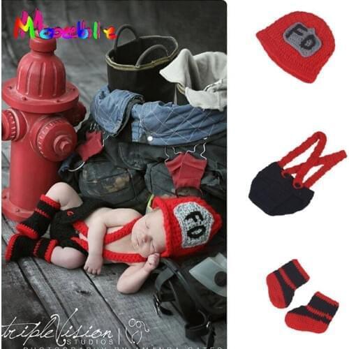 Red&black Color Infant Baby Boy Crochet Firefighters Photography Props Newborn Fireman Outfits Baby Crochet Clothing MZS-16080