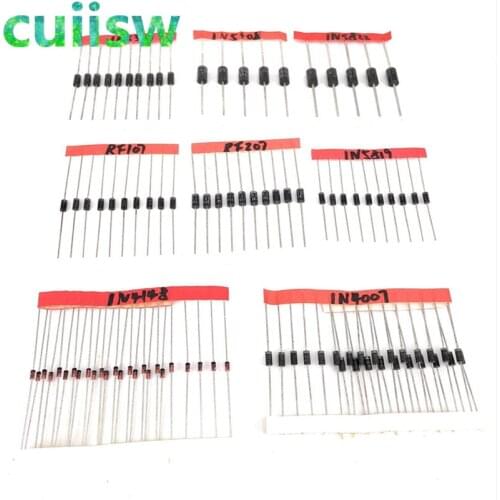 Cuiisw DIP diode 1N4148 1N4007 FR107 1N5408 1N5822 FR207 1N5819 1N5399 8 type Total 100pcs