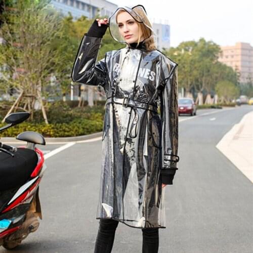 EVA Waterproof Transparent Plastic Clear Long Ladies Raincoats Women Men Fashion Rain Coat Jackets Hooded with Belt poncho