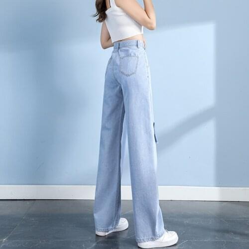 Womens Loose Fit Jeans Ripped Wide Leg for Female High Waist Casual Cotton Denim Trousers Washed Retro Straight Streetwear Jeans