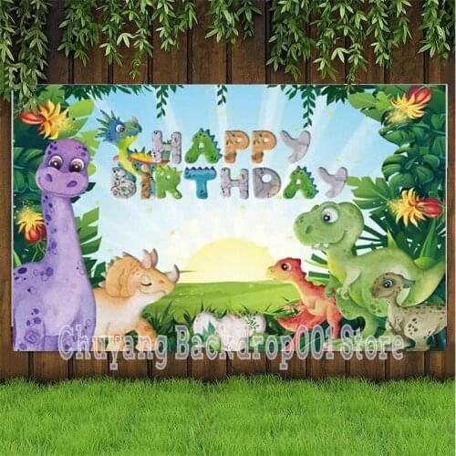 Customized Dinosaur Backdrop Jungle Forest Animal Baby Shower Happy Birthday Party Photography Background Photo Studio