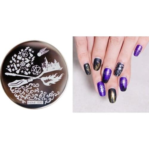 HEHE 2016 New Stamping Plate hehe30 Magic Castle Flying Broom Nail Art Stamp Template Image Transfer Stamp Tool+Free shipping