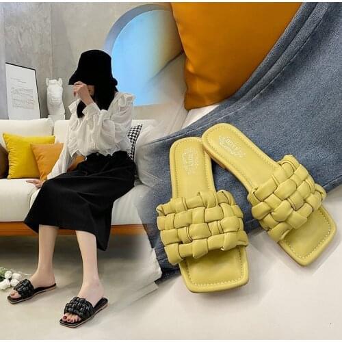 Kalsooni 2021 NEW Women Flat Sandals Beach Shoes Summer Outdoor Weave Slippers