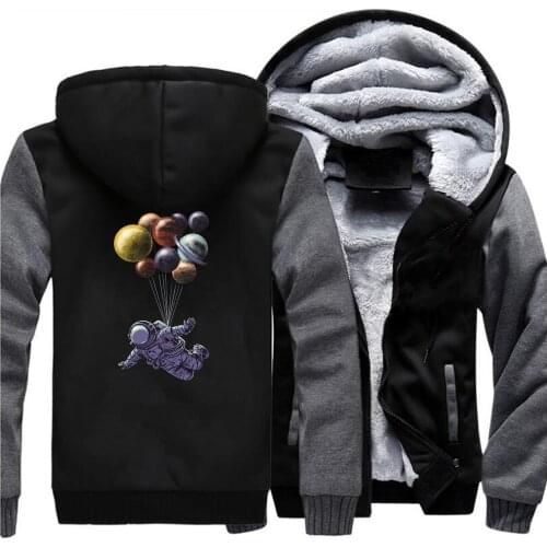 Plante Balloon Astronaut Fly Space Sweatshirts Men 2019 Winter Warm Fleece Male Hoodies Plus Size Hooded Fitness Casual Jacket