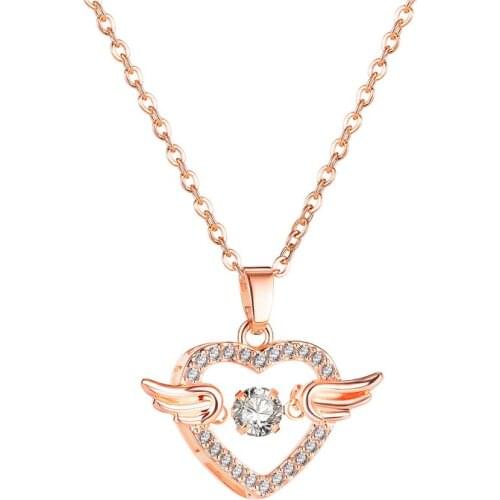 Korean version of simple and fashionable small fragrance angel wings zircon pendant smart heart-shaped necklace female