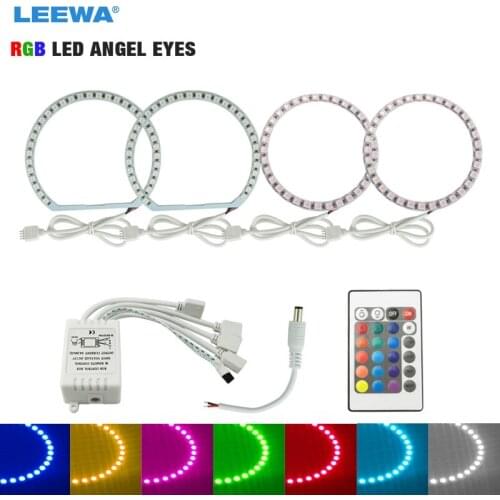 LEEWA 2X100mm 2X131mm Car RGB LED Angel Eyes Halo Ring Light Kit Wireless Remote Control for BMW E87 Headlight #CA3094