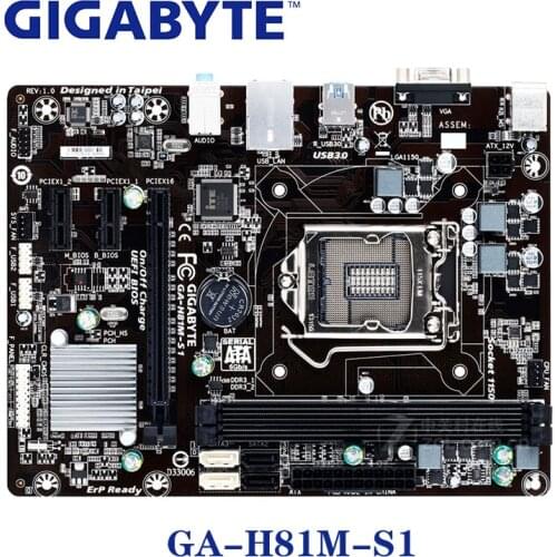 LGA 1150 H81 DDR3 Gigabyte GA-H81M-S1 Specification 100% Motherboard USB3.0 16G Desktop SATA III H81M-S1 PCI-E X16 Used