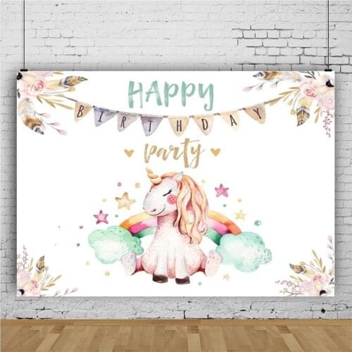 Cute Little Unicorn Bunting Baby Shower Portrait Photography Background Vinyl Backdrop Birthday Party Photocall Studio Props