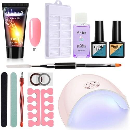 Yinikiz Poly Extension Nail Gel Set Building NailsTip Acrylic Fast Uv Extension Gel Soak Off Nail Art Kit 36w Nail Lamp Set