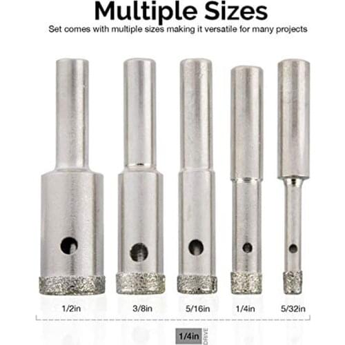 Diamond Grit Hole Saw Drill Bit Set 5 Piece Hole Saws and Accessories Tile Hole Saw Hollow Core Drill Bit Saw Blade