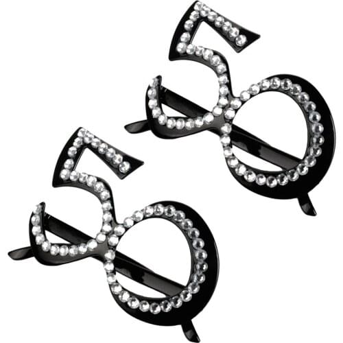 2 Piece 50th Fancy Dress Novelty Diamante Party Black Birthday Costume Glasses Photo Prop